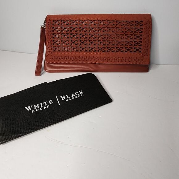 White House black market hand bag New With Tags Laser Cuts Burnt Redish Orange - Picture 1 of 9